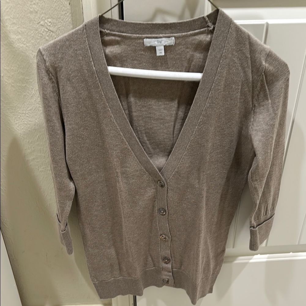 GAP Taupe V-Neck Cardigan Sweater